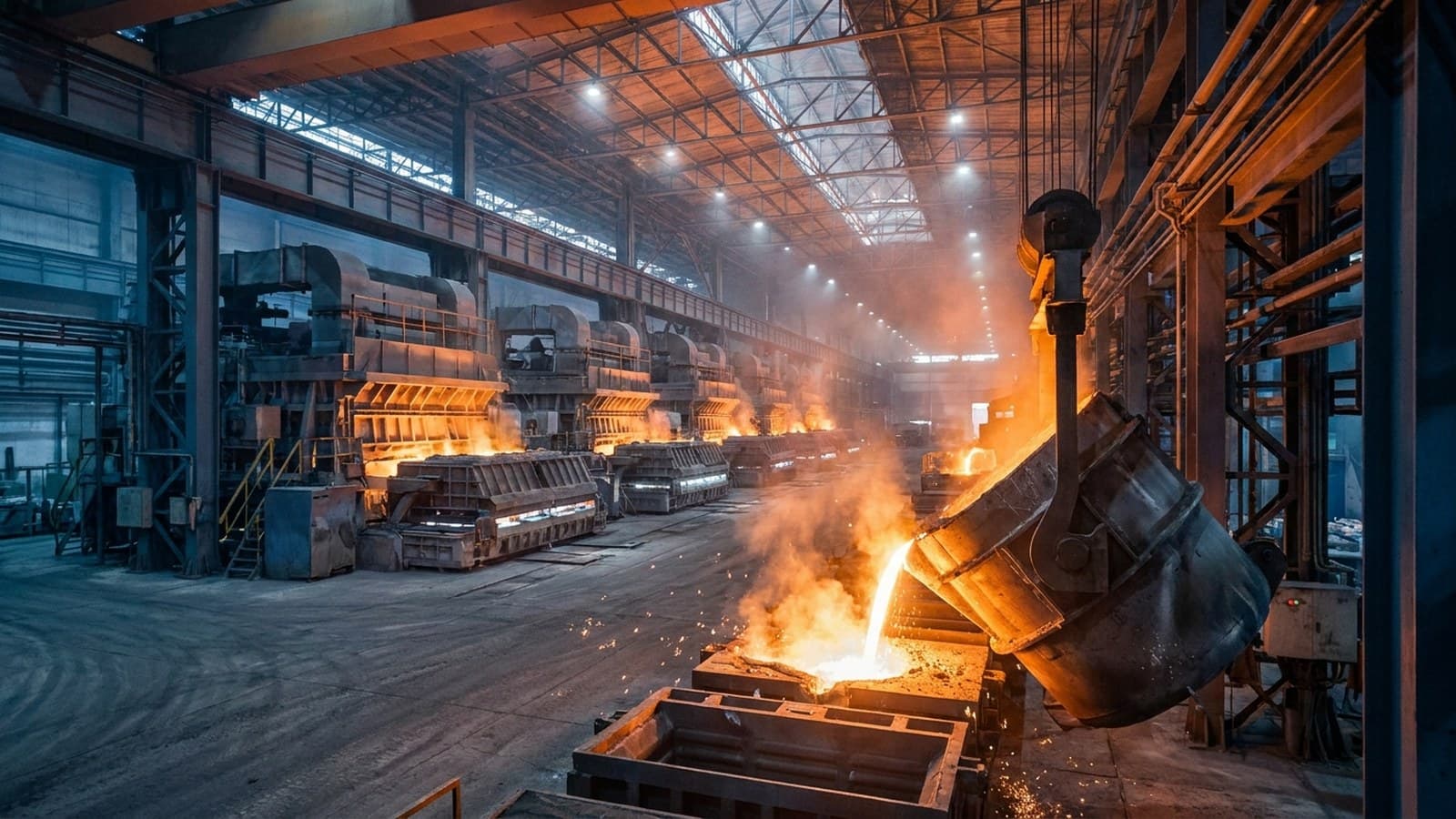 Molten aluminum and an industrial smelter, illustrating Alcoa's Q2 2026 earnings miss and alumina guidance cut that drove the stock down about 6% on July 17, 2026