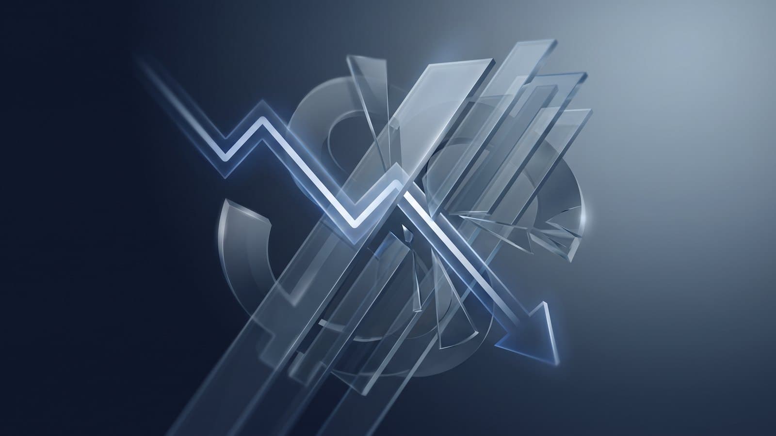 An abstract visualization of a declining stock chart intertwined with convertible-bond and share-dilution motifs in cool blue and slate tones, representing Axon's drop on its convertible notes offering.