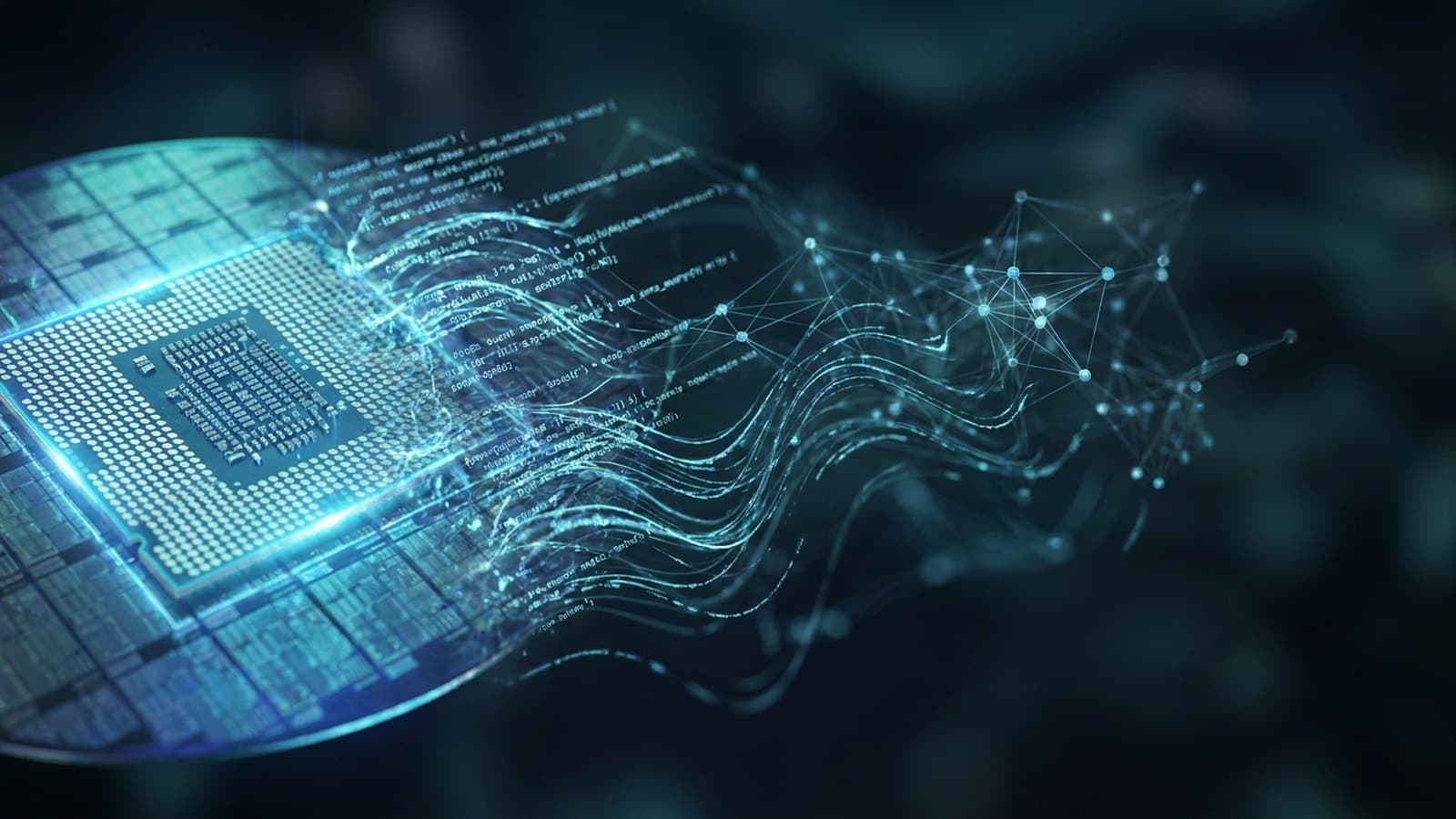 Abstract visualization of AI-driven semiconductor chip design, illustrating the open-source AI chip-design demonstration that hit Cadence and the EDA sector in July 2026