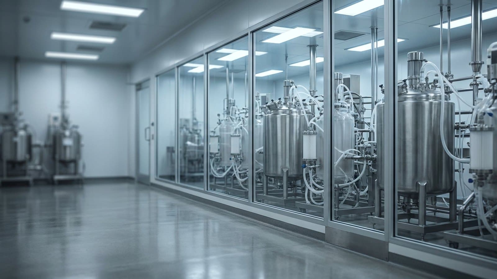 Bioprocessing single-use bioreactor equipment in a life-sciences manufacturing facility, illustrating Danaher's Q2 2026 core revenue guidance cut that drove the stock down about 13% on July 21, 2026