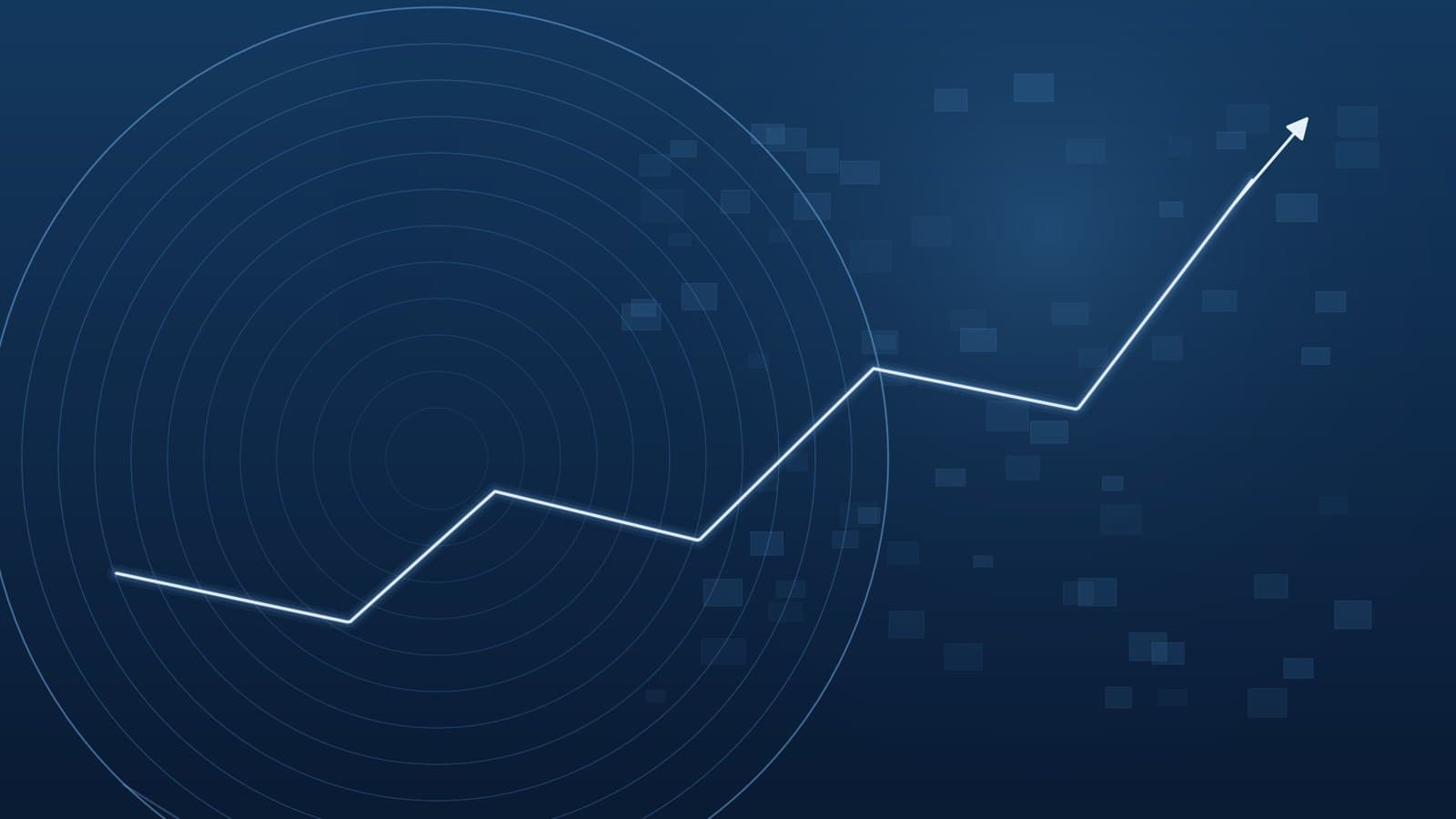 An abstract visualization of a rising stock chart over semiconductor wafer and memory-chip motifs in cool blue tones, representing Intel's jump on a report of memory-chip manufacturing talks with SK Hynix.