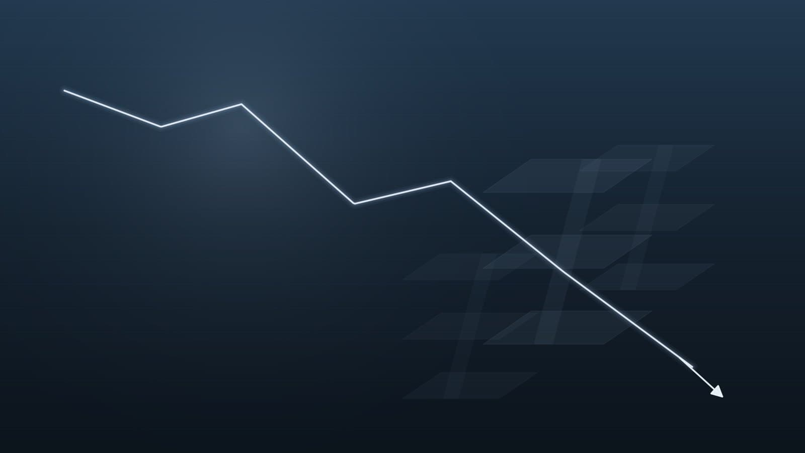 An abstract visualization of a declining stock chart over industrial steel and heavy-manufacturing motifs in cool steel-grey and blue tones, representing Nucor's drop on a below-consensus earnings guide.