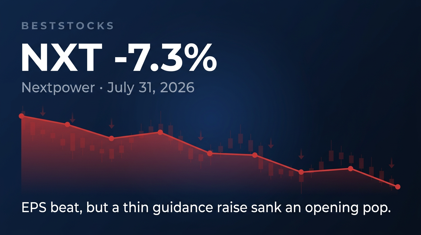 NXT fell 7.3% on July 31, 2026: Nextpower beat on adjusted EPS but raised fiscal 2027 guidance only at the low end, and an opening gain of nearly 7% reversed.
